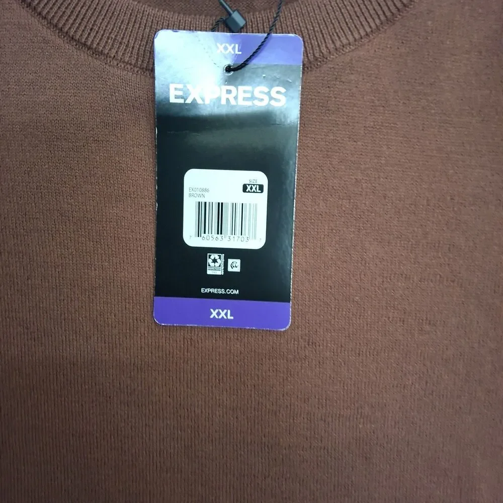 Express Brown Cotton Blend Business Casual Crewneck Sweater Lightweight Size 2XL